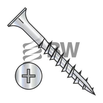 6-13 x 1 3/4  Phillips Flat Head w/Nibs Deep Thread Wood Screw Type 17 Point 2/3 Thrd ZincBake, 0628DPF17