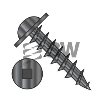 8 x 5/8  Square Drive Round Washer Head Deep Thread Wood Screw Full Thread Black O x ide, 0810DQRWDB