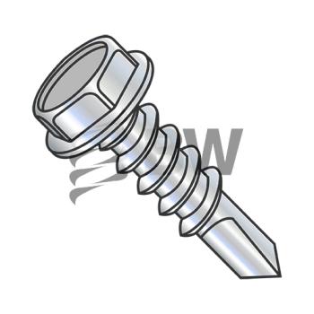 12-14 x 2  Unslotted He x washer Number 4 Point Self Drill Screw Full Thread Zinc and Bake, 1232KW4