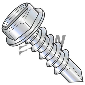 14 x 2  Slotted Indented He x  Washer 7/16 A/F Self Drilling Screw Full Thread Zinc & Bake, 143207KSW