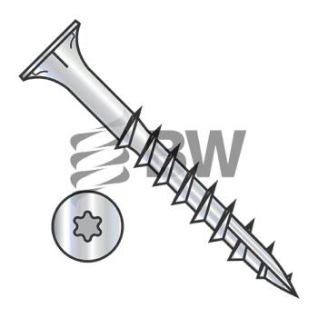 8-11 x 1 1/4  6 lobe Flat w/Nibs Deep Thread Wood Screw Type 17 2/3 Thread Zinc Bake, 0820DTF17D