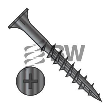 8 x 2 1/2  Phillips Flat Head with Nibs Deep Thread Wood Screw Type 17 2/3 Thread Black O x , 0840DPF17B