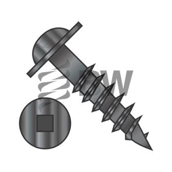 8 x 4  Square Drive Round Washer Head Deep Thread Wood Screw 2/3 Thread Black O x ide, 0864DQRWDB