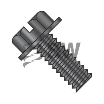 12-24 x 5/8  Slotted Indented He x  Washer Head Machine Screw Fully Threaded Black O x ide, 1210MSWB