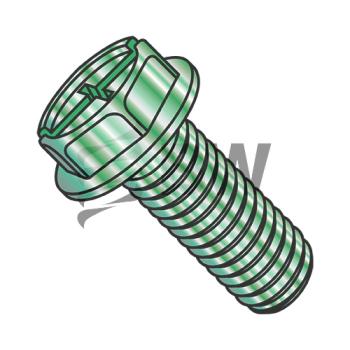 10-32 x 1/2  Combo (Slot/Phillips) Indent He x washer Machine Screw Full Thread Zinc and Green, 1108MCWG