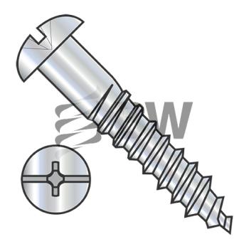 14-10 x 1 1/2  Combination (phil/slot) Drive Round Head Full Body 2/3 Thread Wood Screw Zinc, 1424DCR