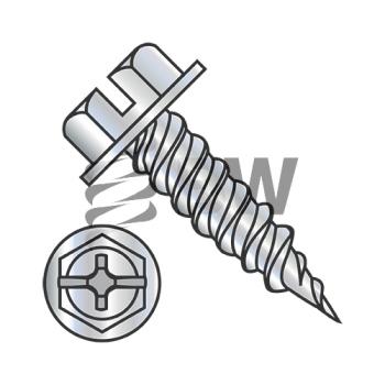 10-16 x 1  Combo (slot/phil) Ind He x washer 1/4in Across Flats F/T Self Piercing Screw Zinc, 1016PCW
