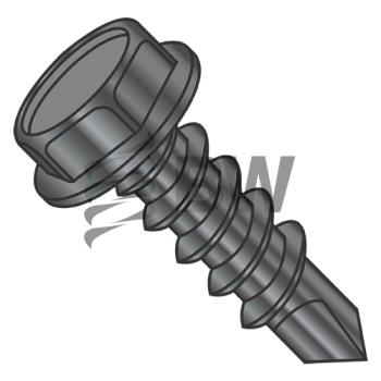 8-18 x 3  Unslotted Indented He x  Washer Full Thread Self Drilling Screw Black O x ide, 0848KWB