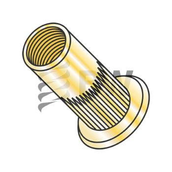 6-32-.080  Flat Head Ribbed Threaded Insert Rivet Nut Steel Zinc Yellow Dichromate, XS-06080S