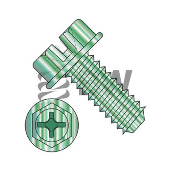 10-32 x 3/8  Combo Slot/Phil Ind He x washer Machine Screw Header point Full Thread Zinc Green, 1106MCWHG