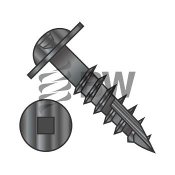 8 x 1 1/4  Square Drive Round Washer Head Deep Thread Type 17 Wood Screw 2/3 Thrd Black O x , 0820DQRW17DB