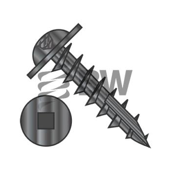 8 x 3/4  Square Drive Round Washer Head Deep Thread Wood Screw Type 17 Full Thrd Black O x , 0812DQRW17DB