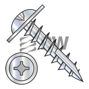 8-11 x 1  Phil Square #10 Round Washer Deep Thread Wood Screw Type17 Full Thread Zinc Bake, 08167D x RWD1