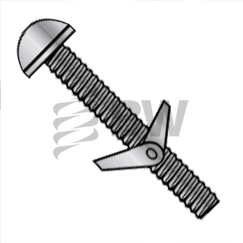 3/16 -24X2  Round Head Slot Toggle Bolt With Wing Nut, Zinc Cr+3